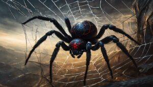 a black widow spider in a web