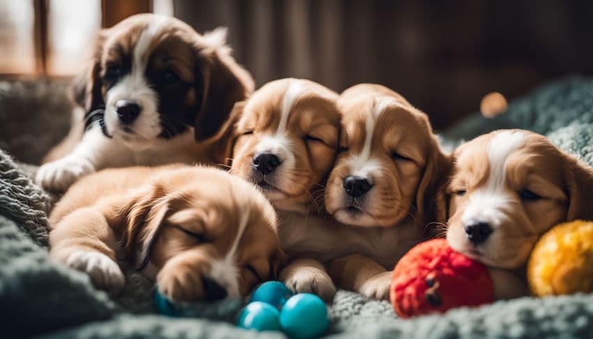 adorable puppies resting on a pillow