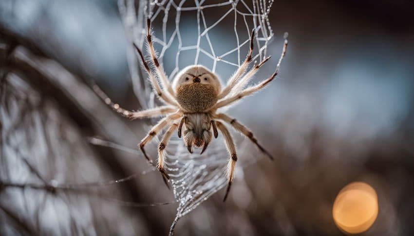 a white spider on its web